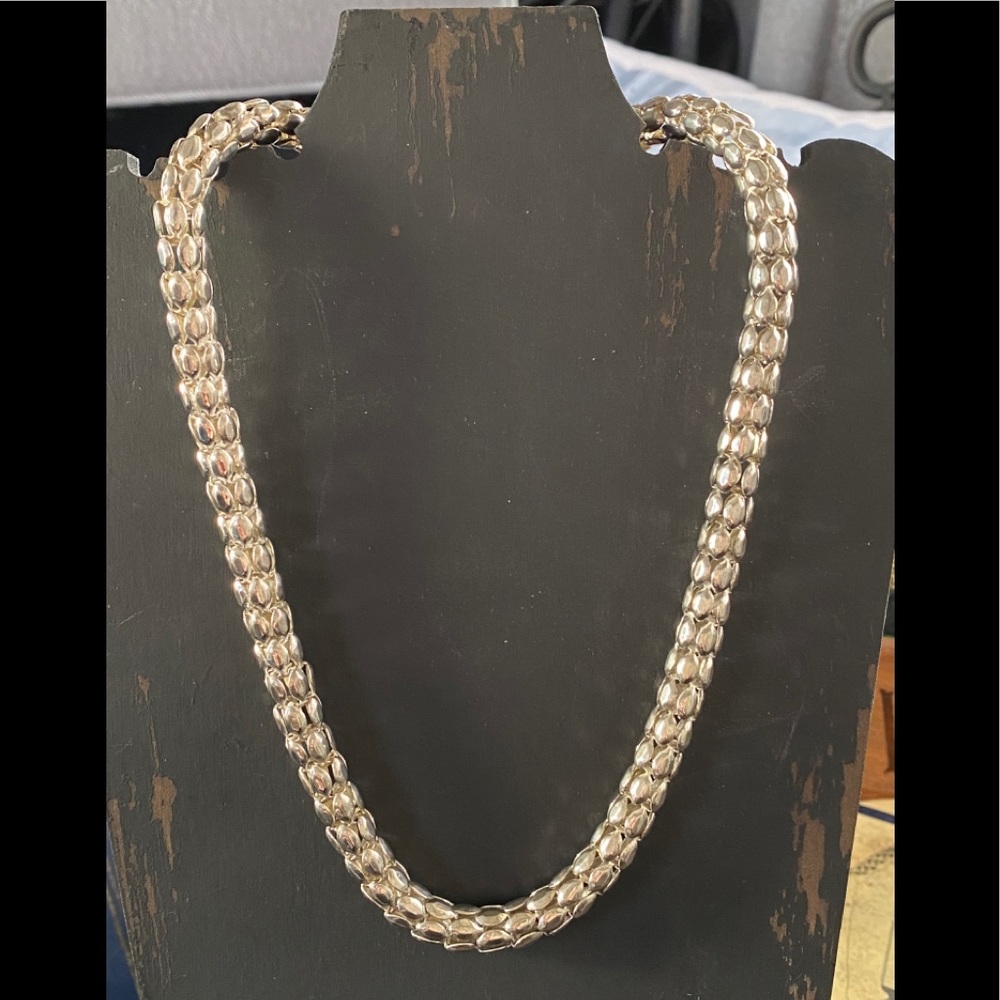 Silvertone Braided Choker Magnetic Clasp 17”